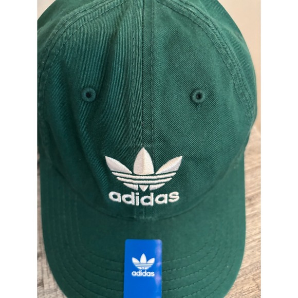 NWT Adidas Originals White Trefoil Green Baseball Cap Adjustable Strap Classic - Picture 2 of 3